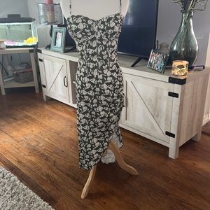 Green floral slit dress